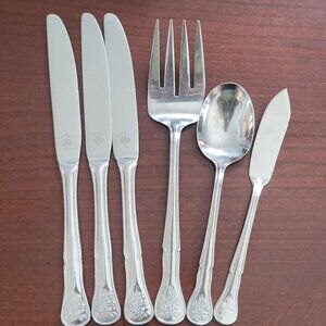 Pfaltzgraff Rose Embossed Stainless Steel Flatware Set